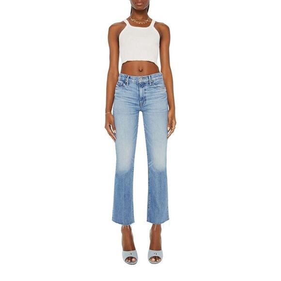 Mother Women's The Outsider Flood Fray Jeans Are We There Yet Blue Size 32 NWT - Picture 1 of 11